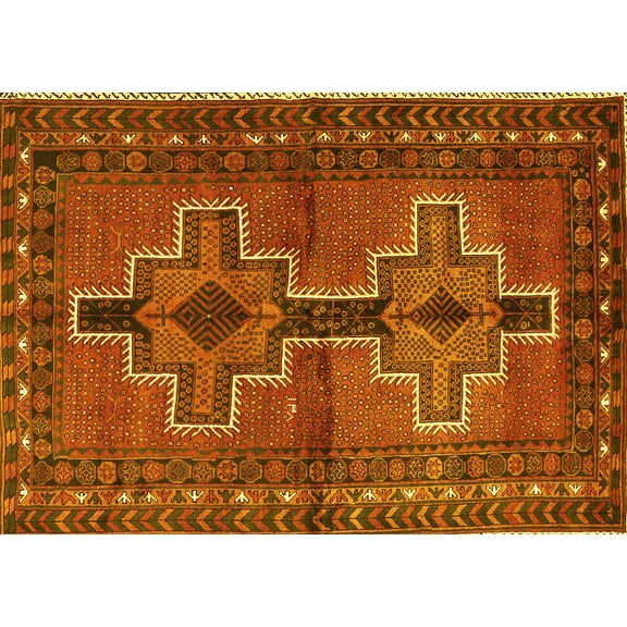 Ahgly Company Machine Washable Indoor Rectangle Persian Yellow Traditional Area Rugs, 5' x 7'