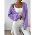 thumbnail image 5 of Women'S Cropped Loose Plush Long Sleeve Open Front Knitted Cardigan Purple L, 5 of 8