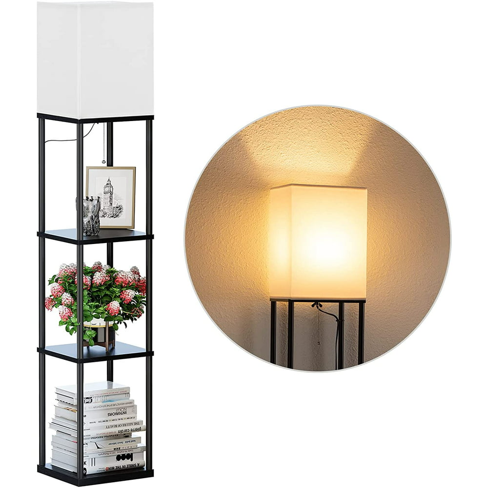 SUNMORY Modern Iron Shelf Floor Lamp with 3-Way Dimmable LED Bulb