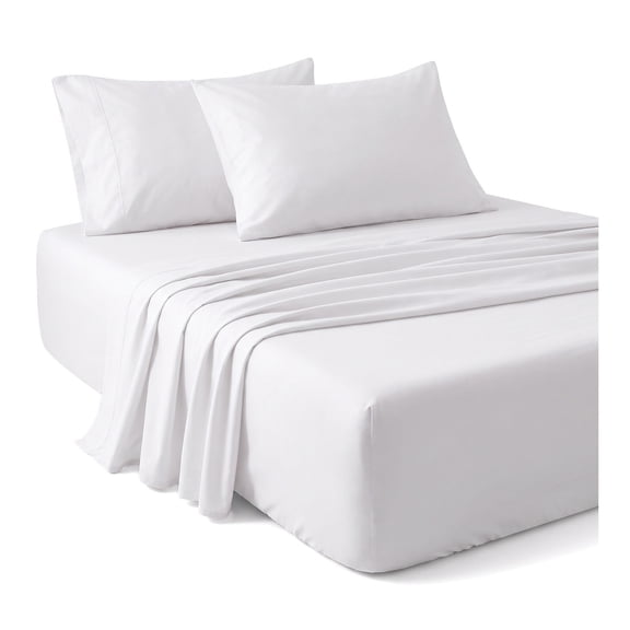 4‑Pc King Deep Pocket Percale Sheet Set, 18‑24 Inch Extra Deep, 100% Cotton, White, for Thick King Size Mattresses