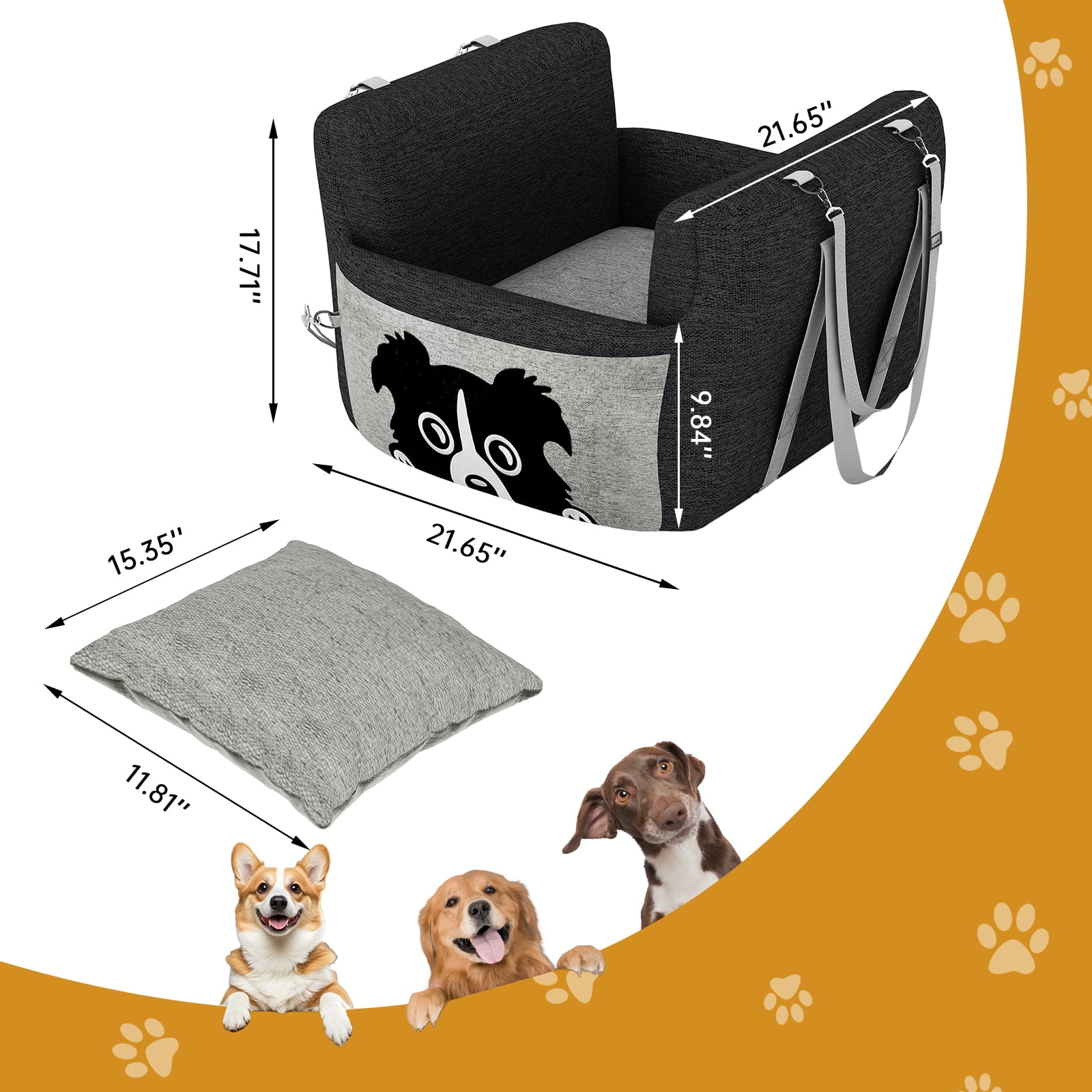 Baxluxe Dog Car Seat for Small Dog, Soft Travel Carrier Dog Bed for Car, Portable Pet Car Seat with Foam Filling, Dog Booster Seat with Patent Safe Buckles, Pet Carrier Bag for Puppy, Black+Gray