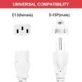 thumbnail image 3 of Cable de alimentación universal de 4 pies 18 AWG blanco 18/3 C13 a NEMA 5-15P 10A 125V, 3 of 5