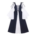 thumbnail image 3 of Women's Medieval Renaissance Retro Dress Casual Off Flare Sleeve A-line Dress Halloween Parties Costume Events(Dark Blue,S), 3 of 3