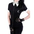 thumbnail image 4 of Viikei Women's Plus Size Short Sleeve Print Gothic Punk Black V-Neck Button down T-Shirt, 4 of 5