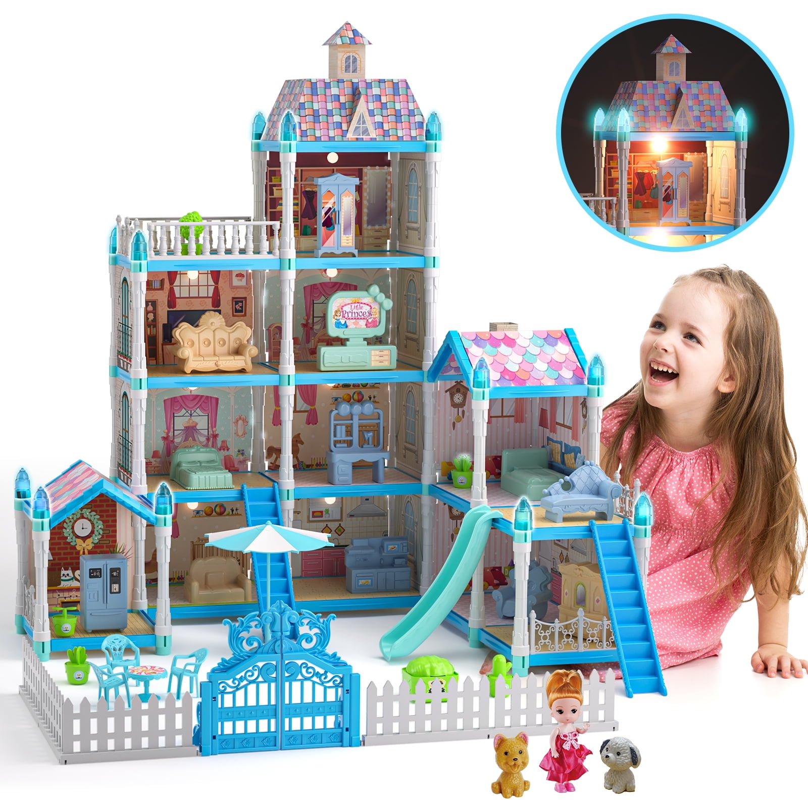 Barbie Dollhouse Playhouse Set Includes 3 Dolls Bedroom Living Room Furniture Slide Pool Accessories Ages 4 Walmart