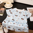 thumbnail image 2 of JUMEYU Pajamas Girls Summer Girls Pajamas Silk Satin Pajama Sleepwear Button Down Pj Set Loungewear Size 10-12 (Blue,10-12 Years), 2 of 7