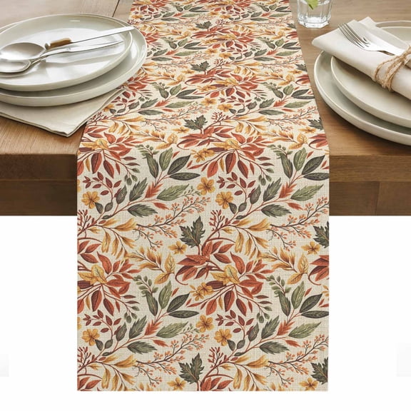 Fall Leaves Table Runner - 108 Inch Long, Kitchen Dining Table Runner Dresser Scarves, Farmhouse Retro Botanical Floral Farmhouse Decor for Coffee Tables Wedding Party Banquet