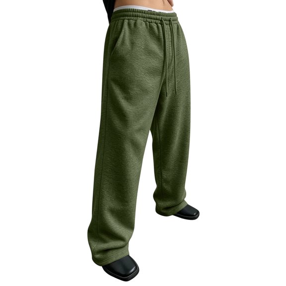 Havenx Mens Sweatpants Straight Wide Leg Drawstring Sweat Pants with Pockets Elastic Waist Open Bottom Sweatpant Athletic Comfy Y2k Fall Winter Loose Fit Pant,Camouflage Green L
