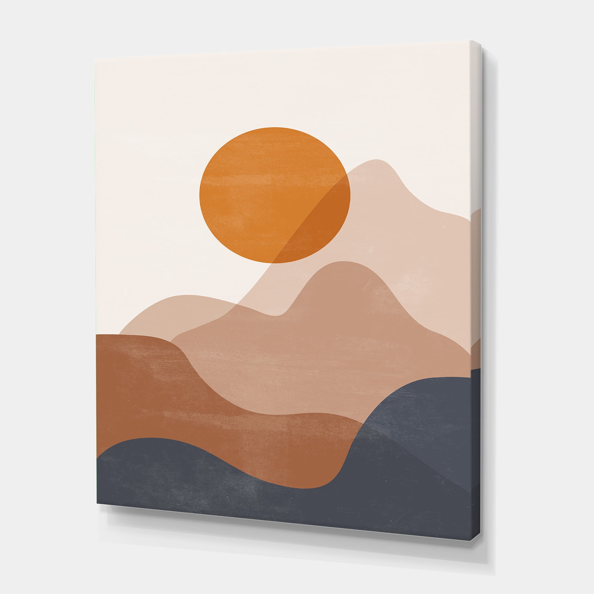 Designart ' Abstract Earth Toned Mountains With Red Moon II ' Modern Canvas Wall Art Print