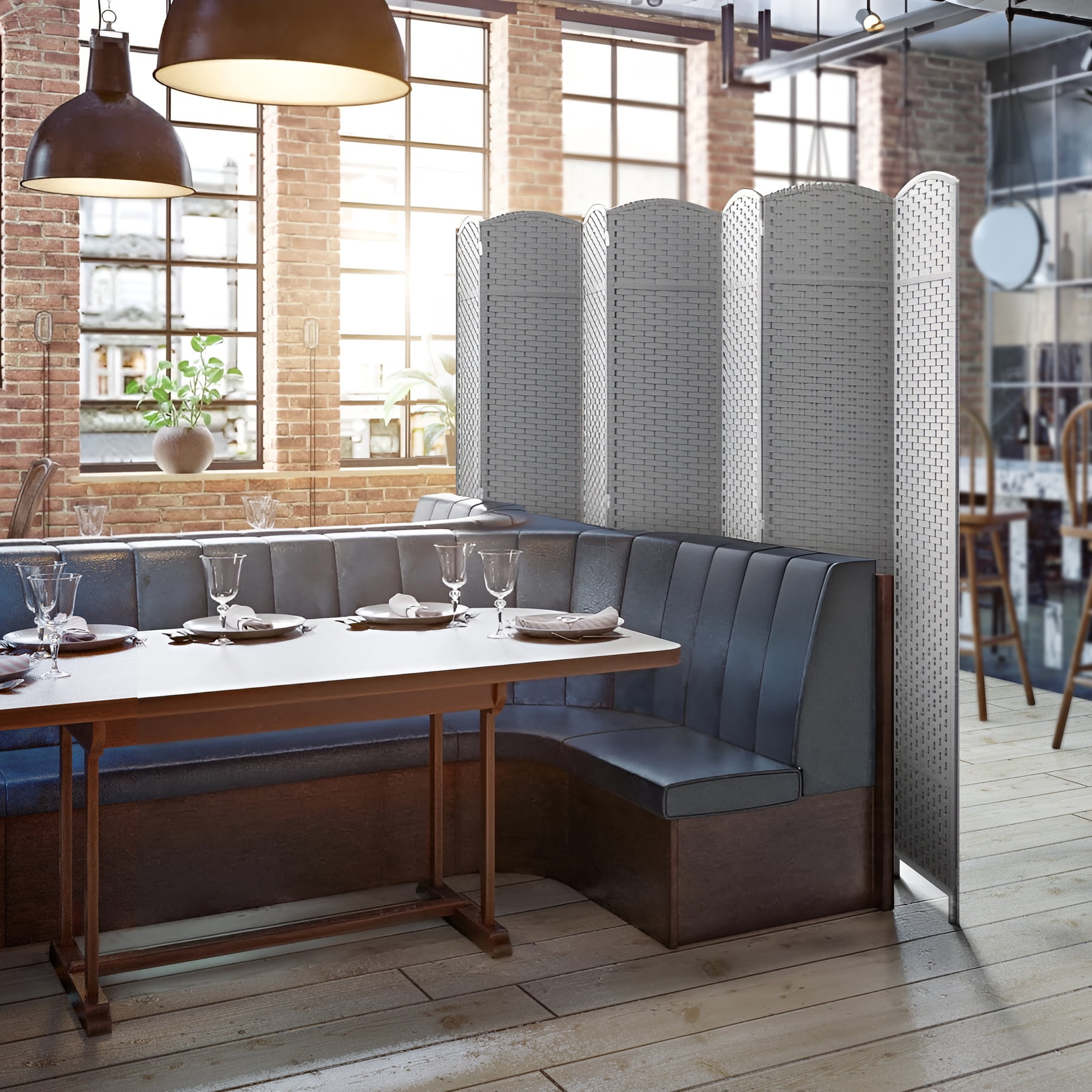 Sorbus 7-Panel Wide Folding Room Divider Privacy Screen, Hand-Woven White Mesh