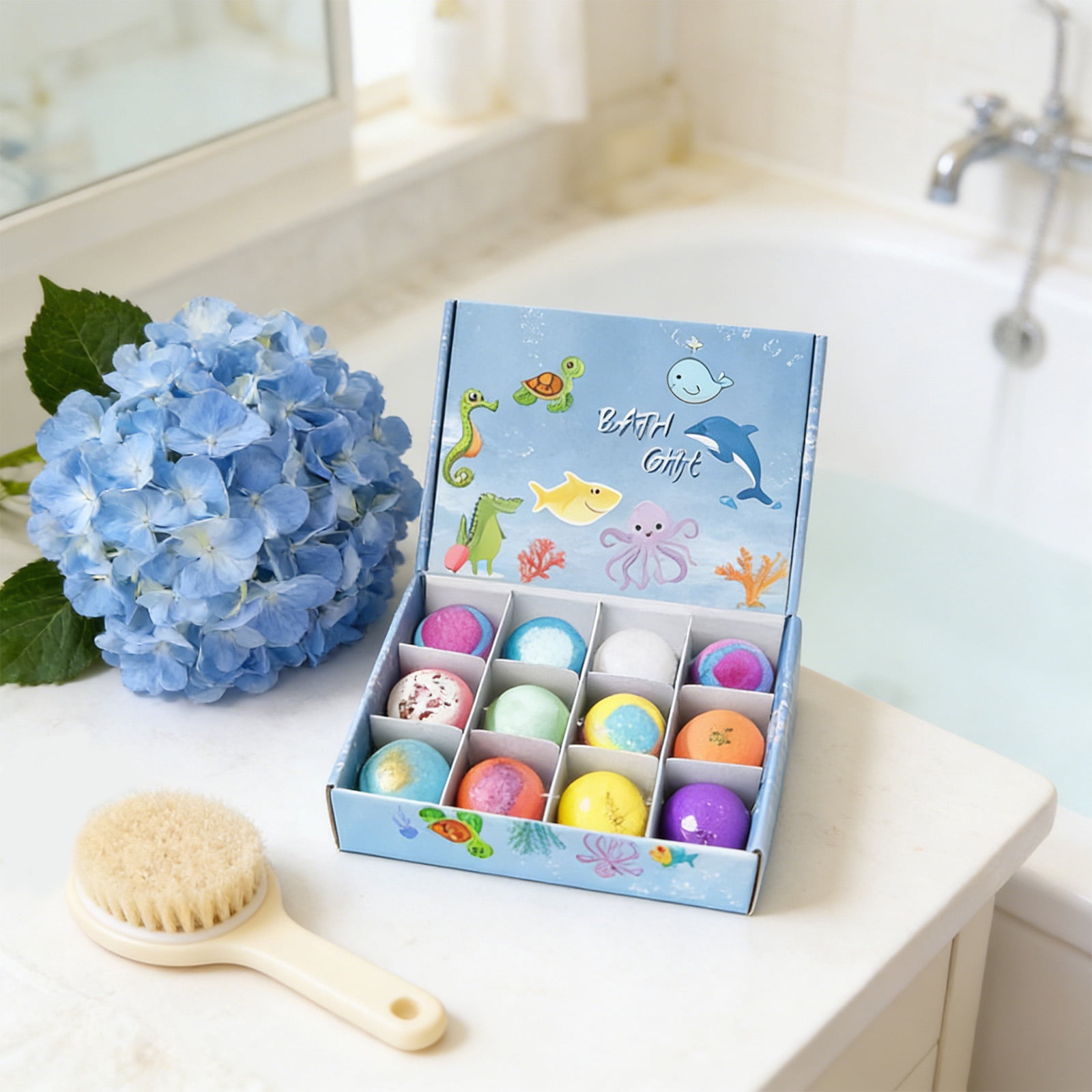 Gift for Student, All Ages Toys, Ocean Animal Toys, Hidden Dolphin Figurines, Multicolor, All Ages Bath Ball, Bath Set, Gift Box Set, Surprise Box, 12 Pc