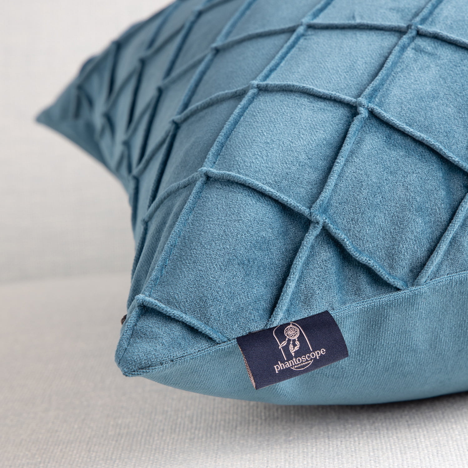 Phantoscope Pleated Velvet Pillow Covers, 18x18 Inch Set of 2, Square Decorative Throw Pillow Cases for Couch & Bed, Luxury Soft Cushion Covers, Lake Blue