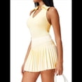 thumbnail image 2 of Falda de Tenis para Mujer, Falda de Golf Acanalada, Falda Deportiva Plisada con Media Cremallera, Pantalones Cortos y Sujetador Incorporados Amarillo XL, 2 of 10