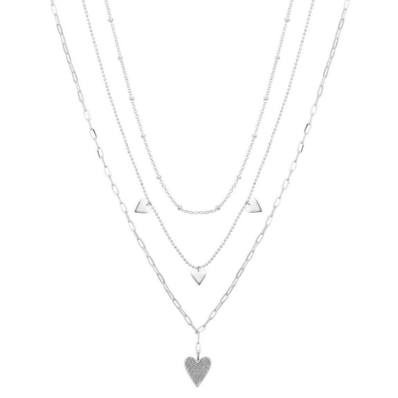 Believe by Brilliance Crystal Paperclip and Ball Chain Heart Necklace Set, 16 2/17 2/18 2"