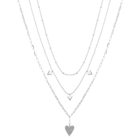 Believe by Brilliance Crystal Paperclip and Ball Chain Heart Necklace Set, 16+2/17+2/18+2"