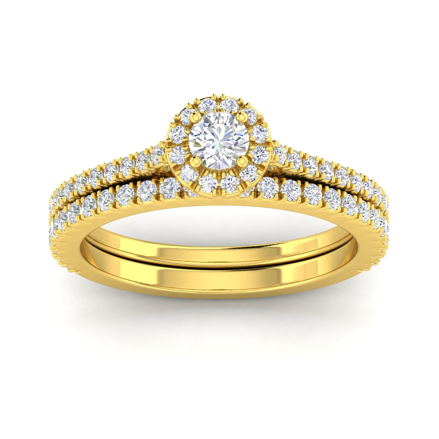 Certified 5/8ctw Diamond Halo Bridal Set Engagement Ring in 10k Yellow Gold (G-H, I2-I3)