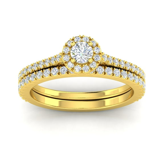 Certified 5/8ctw Diamond Halo Bridal Set Engagement Ring in 10k Yellow Gold (G-H, I2-I3)