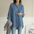 thumbnail image 6 of Baqcunre Shirts For Women Women's Plus Size Solid Pocket Loose Blouse Casual Button Long Sleeve Shirt Top Womens Blouses Plus Size Tops Light blue L, 6 of 6