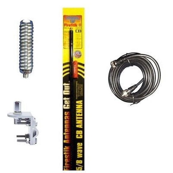 NEW FIRESTIK 2 FS4 B 4FT BLACK CB ANTENNA,DS 18FT RG8X COAX, MOUNT & SPRING
