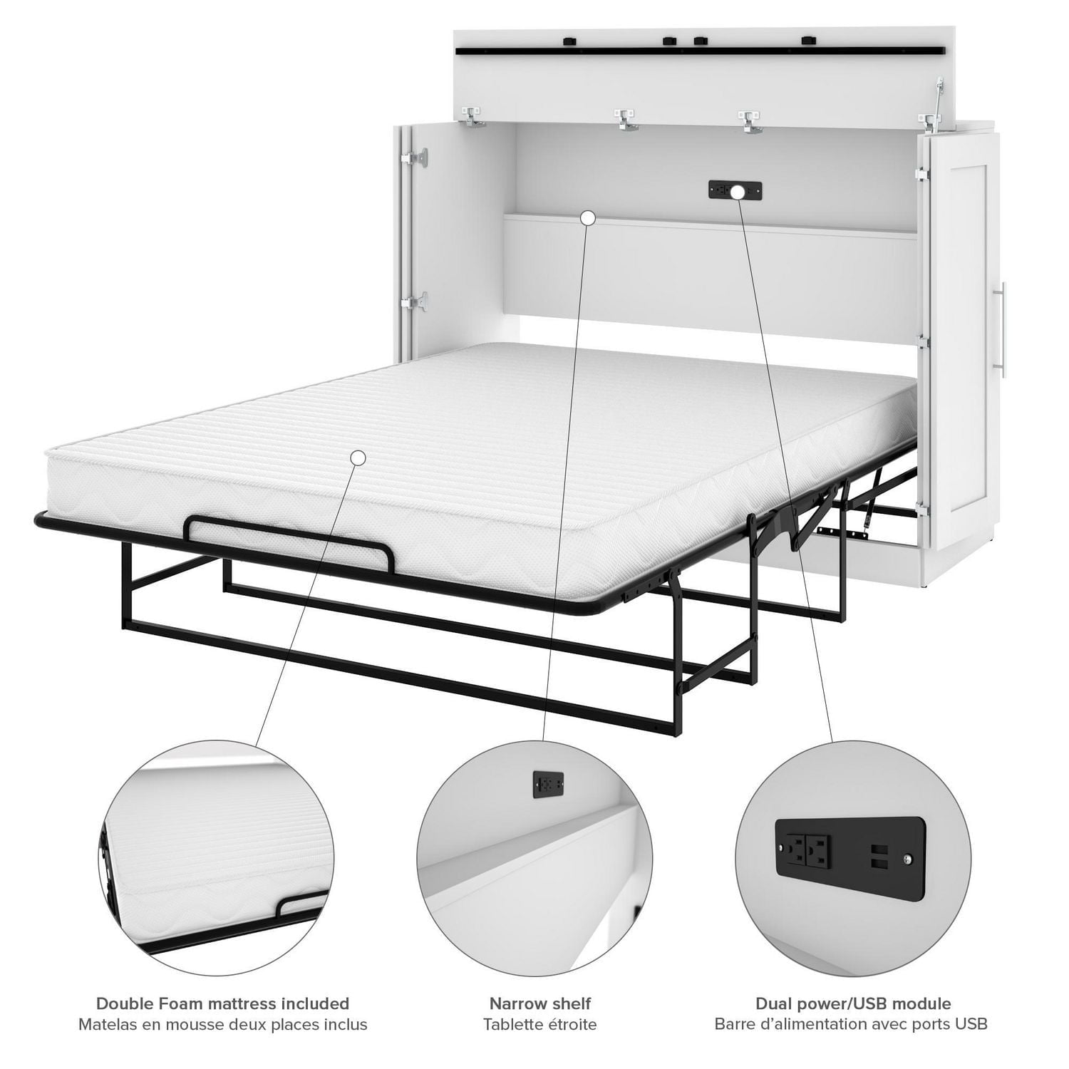 Pur by Bestar Full Cabinet Bed with Mattress in Bark Gray