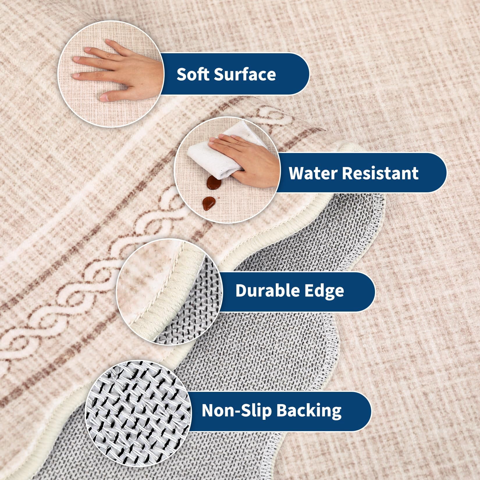 10*14FT Scalloped Large Washable 10x14 Area Rug for Living Room Beige Neutral Non Slip Soft Bedroom Rugs Large Low Pile Foldable tain Resistant Carpet for Nursery Dining Room Classroom, Beige Beige