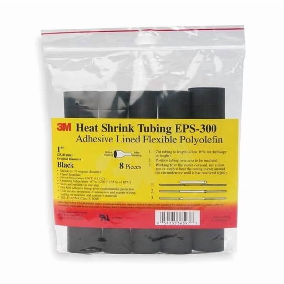3M Thin-Wall Heat Shrink Tubing EPS-300, Adhesive-Lined, 3/16-6"-Black
