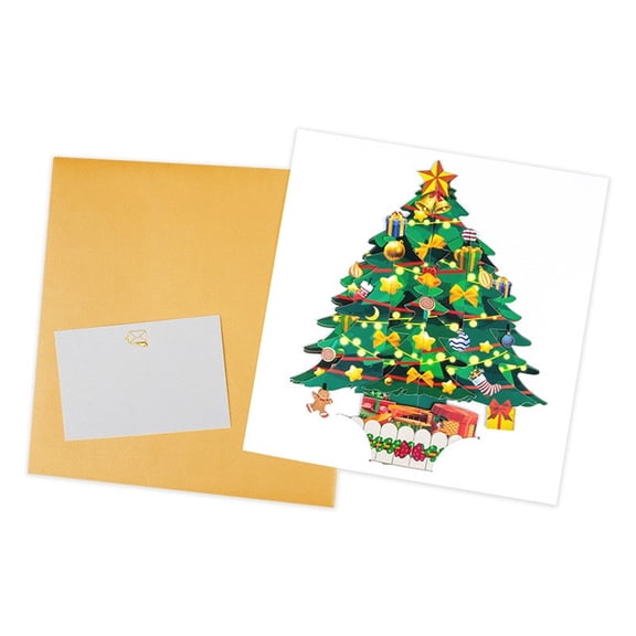 3D Popup Christmas Tree Greeting Card Foldable Postcard with Envelope Handmade Decoration for Friend Family