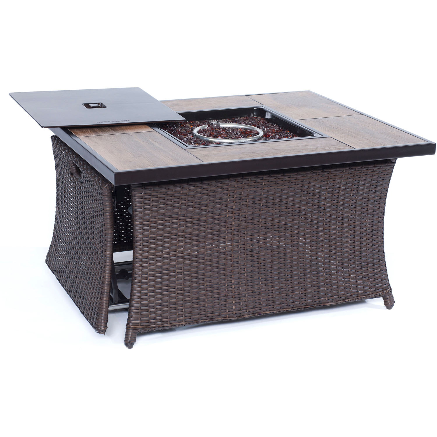 Hanover Ventura 4-Piece Fire Pit Lounge Set with Glazed Faux-Wood Tile Top - image 5 of 11