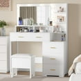 thumbnail image 2 of Danolapsi Vanity Desk, Makeup Table with Mirror & 9 LED Light Bulbs, 5 Large Drawers and 3 Tiers of Open Shelves for Bedroom, 2 of 8