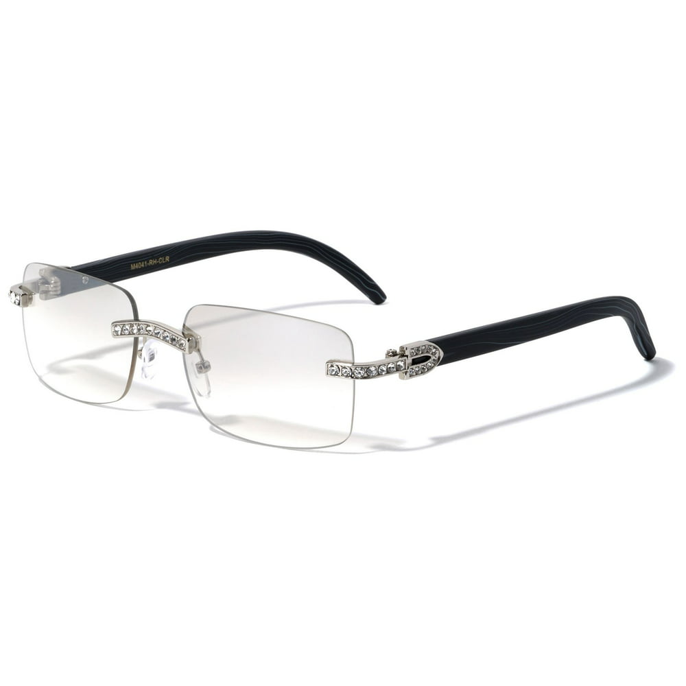 Men Rectangular Frame Clear Lens Designer Rimless Eyeglasses