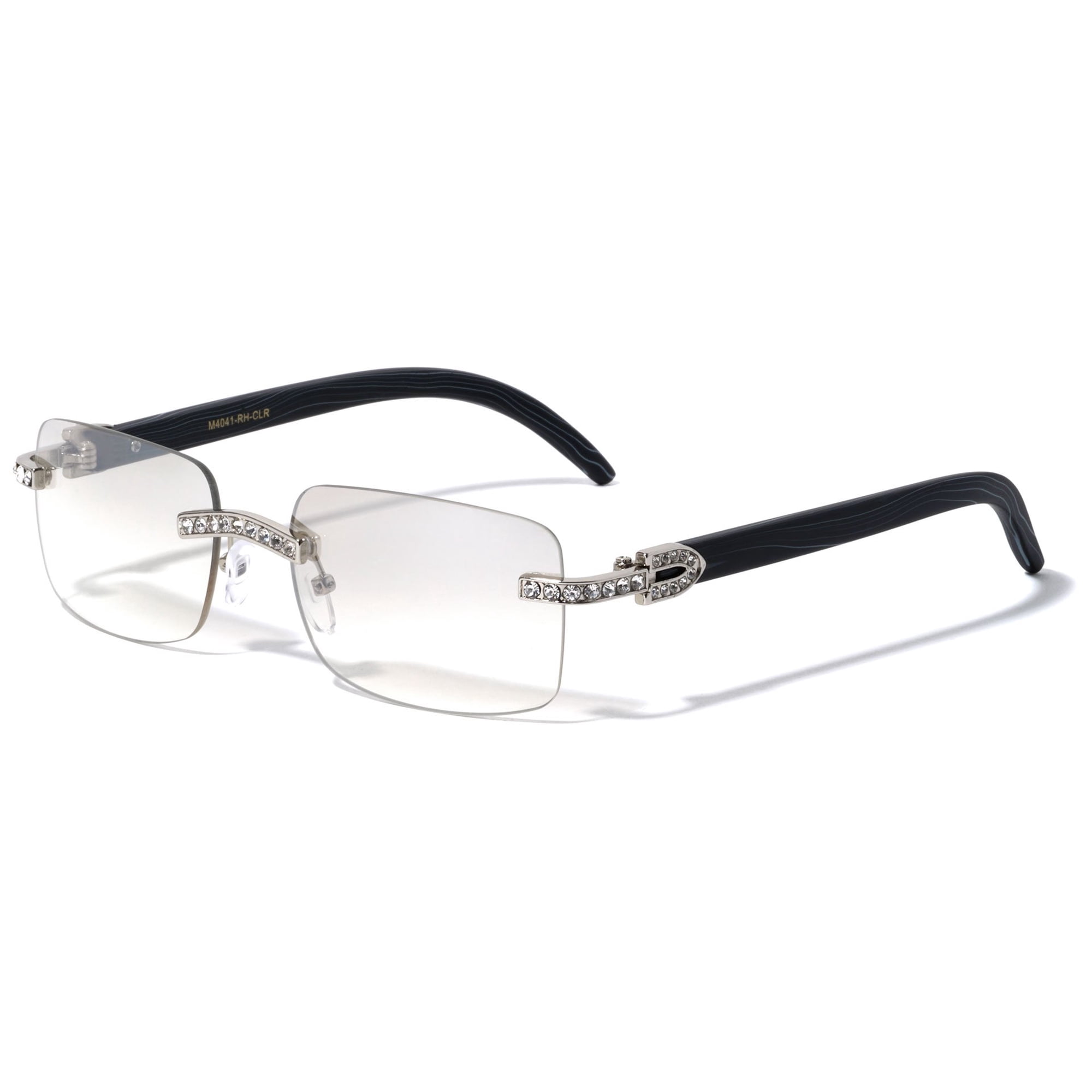 Men Rectangular Frame Clear Lens Designer Rimless Eyeglasses Rhinestones Glasses Frame Gold Diamond