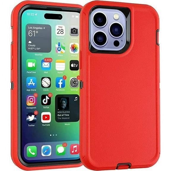 iPhone 14 Pro Max Heavy Duty Case {Shock Proof Case with 3 Layer Rubber, Shatter Resistant, [Tough Armour] Rugged Case Compatible for iPhone 14 Pro Max} Red