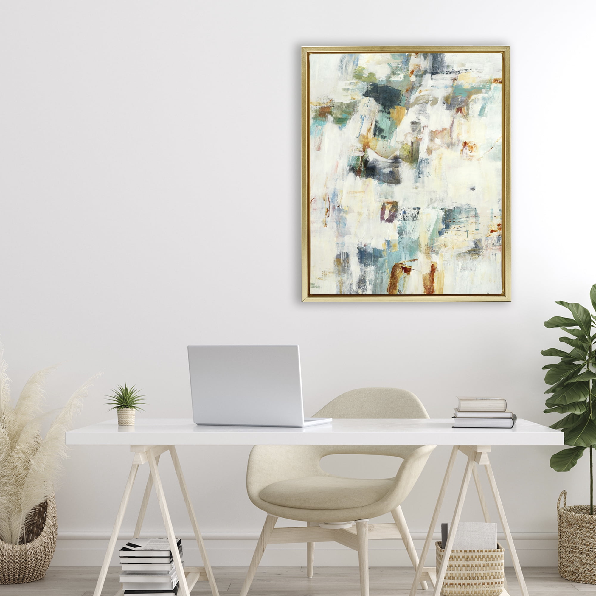 Stupell Industries Expressive Chaos Layers Gold Framed Floater Canvas Wall Art, design by Lisa Ridgers