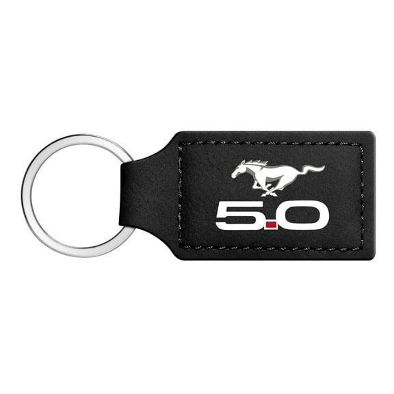iPick Image for Ford Mustang GT 5.0 Rectangular Black Leatherette Key Chain, Official Licensed