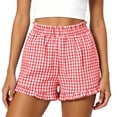 thumbnail image 5 of Karight Womens Gingham Ruffle Shorts Elastic Waist Casual Loungewear Sleep Shorts with Pockets, 5 of 7