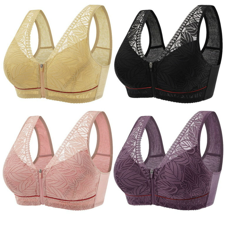 Baywell Women's Front Closure Bras Racerback Wireless Plus Size Full  Coverage Lace Bra 4 Pack 36/80-52/120 