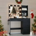 thumbnail image 4 of Costway Makeup Vanity Desk with Mirror and Lights Charging Station 3-Color LED Lights Black, 4 of 10