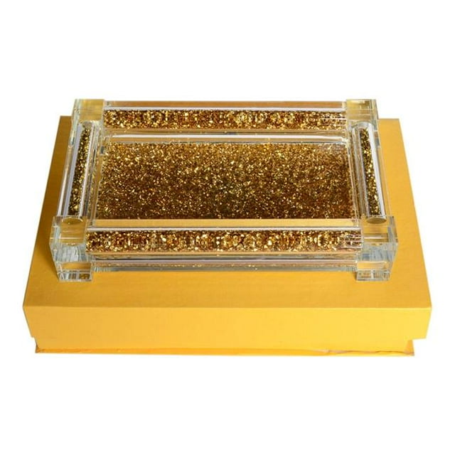 Amazing Rugs TRSG1120 Ambrose Exquisite Small Glass Tray in Gift Box, Gold