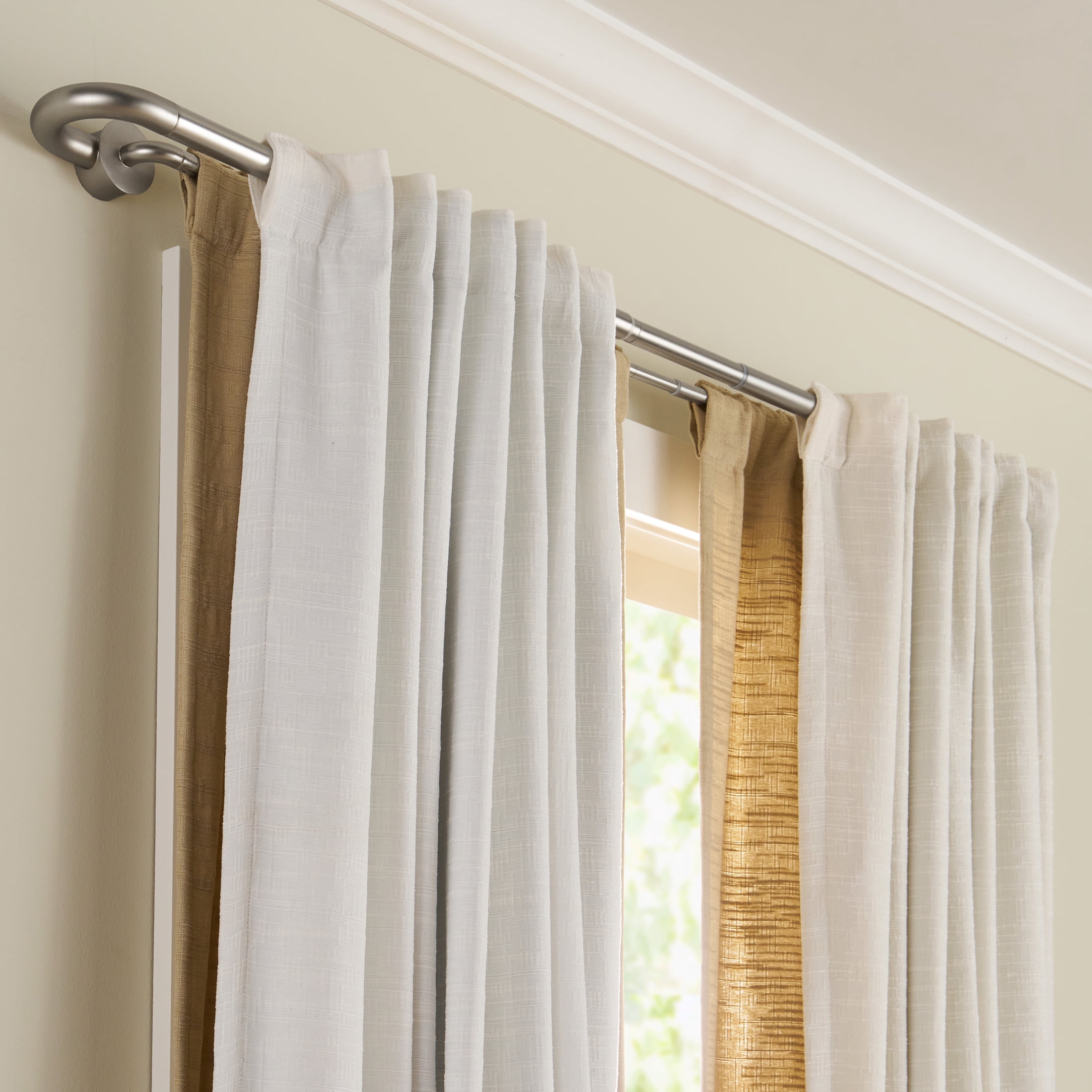 Better Homes & Gardens Satin Nickel Adjustable Double Curtain Rod Set, 1 in and 5/8 in, 32-120 in