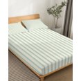 thumbnail image 3 of Queen Size Green Stripes Sheet Sets Mint Green Beige Parallel Bands Farmhouse Soft Breathable Microfiber Bed Sheets Deep Pockets 4 Piece Bed Sheets Set, 1 Fitted Sheet, 1 Flat Sheet & 2 Pillowcases, 3 of 7