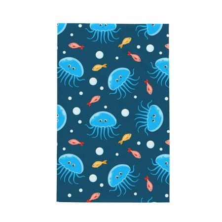

Absorbent Kitchen Towels Cute Fish Blue Jellyfish Quick Drying Dish Towels for Kitchen Drying Soft Hand Towels with Lanyard for Kitchen Decor
