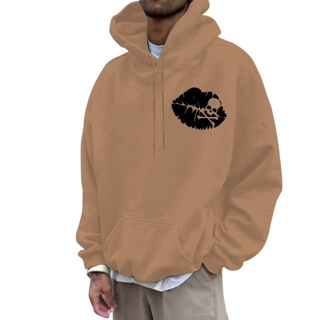 NLLSHGJ Chandail à Capuche Graphique pour Hommes, Imprimé Os et Lèvres, Athleisure, Blanc, Col Rond