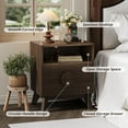 thumbnail image 6 of GarveeHome Fluted Night Stand Set of 1, Wood Tall Nightstands with Charging Station, End Table with 2 Drawers, Walnut, 6 of 8