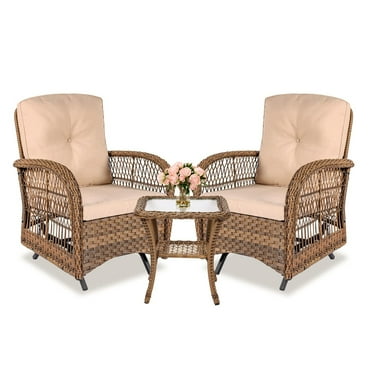 3PCS Patio Wicker Glider Rocking Set Outdoor Furniture Bistro Set Rattan Chairs