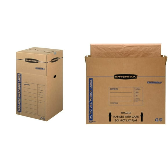 Bankers Box SmoothMove Tape-Free Wardrobe Boxes and TV/Picture/Mirror Moving Box Bundle (3 Pack)