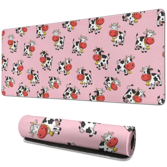 Long Mouse Pads for Desk,Pink Cow Bell Pattern Desk Mats on Top Of Desks, Desk Mouse Pad Extra Large with 3mm Non-Slip Base and Stitched Edge for Gaming,Office,Work,Home 31.5"x11.8"