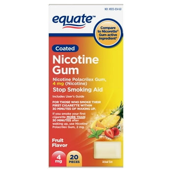 Equate Coated  Polacrilex Gum, 4 mg, Fruit Flavor, Stop Smoking Aid, 20 Count