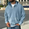 thumbnail image 2 of Evdexr Oversized Pullover Men Quarter Zip Sweatshirt Acid Washed Kangaroo Pocket Fall Streetwear Plain Distressed Polo Hoodie Hooded Lightweight Sweater Light Blue 3XL, 2 of 8