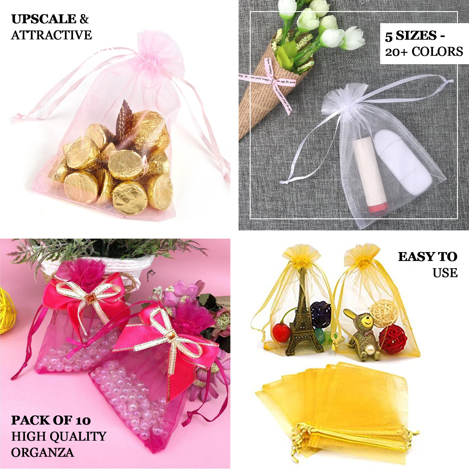 Efavormart 50PCS YELLOW Organza Gift Bag Drawstring Pouch Wedding Favors Bridal Shower Treat Jewelry Bags - 5"x7" - image 4 of 11