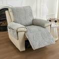 thumbnail image 2 of Yumcute Palm Leaves Velvet Plush Quilted Recliner Chair Cover Anti-Slip Super Soft Furniture Protector with Elastic Straps for Kids, Dogs, Pets Light Gray 24in, 2 of 13